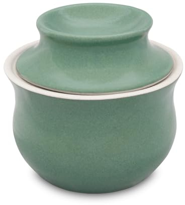 KERAZO Keramik Butterdose mit Wasserkühlung für 1 Stück Butter (250 g) - Lagerung ohne Kühlung immer streichfähige Butter (Grün, 250g)