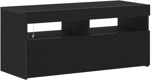 vidaXL TV-Schrank mit LED-Lichtern, Schwarz, Eiche, 90x35x40 cm, Holzwerkstoff
