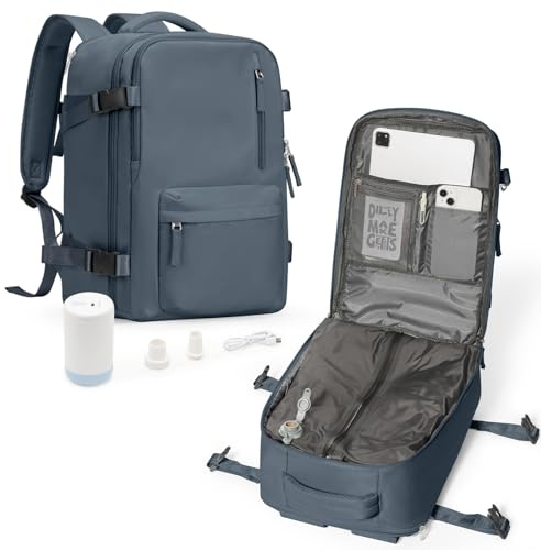 suradar Vacuum Backpack Travel Bags with Pump Compression Backpack Vacpack Ryanair Cabin Bags 40x20x25 Underseat Vacuum Suitcase Travel Rucksack Grey blue