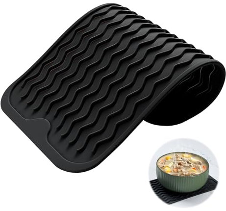 Alfombrilla de silicona para escurrir platos, 30 x 15 cm, resistente al calor, antideslizante, para fregadero y cocina, bandeja de cubiertos, platos, botellas, sin BPA, fácil de limpiar (negro)