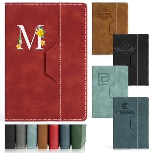 ENOMY Notizbuch Personalisiert A5 Leder Tägliches Personalisiertes Notizbuch für Männer Frauen 240 Seiten Notizheft mit Namen Hardcover Liniertes für Arbeit Meeting College Business Rot