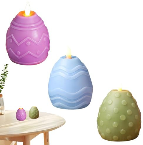 Nevalerra Velas de Pascua parpadeantes sin llama, velas de huevos de Pascua sin llama, velas sin llama, decoración de primavera, 3 decoraciones de mesa, velas eléctricas, decoración de escritorio