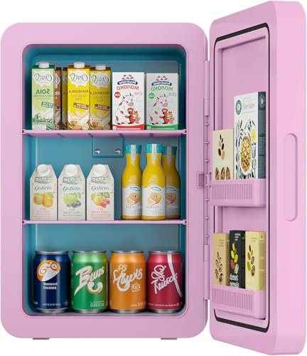 Mini Fridge 22L/ 30 Cans Cooler and Warmer Portable Mini Fridge for Bedrooms with Adjustable Shelves, AC+12V DC Small Fridges for Car, Office, Travel, Skincare, Cosmetics, Drinks (Pink)