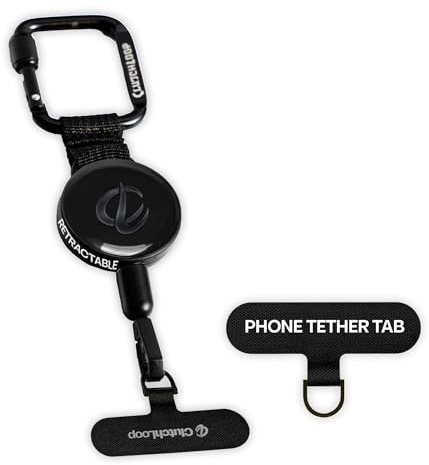 ClutchLoop Anti-Theft Phone Tether - Universal Adhesive Anchor, Retractable Steel Line and Locking Carabiner (Midnight)