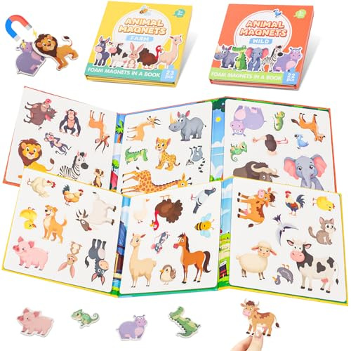 Wdmiya 2 Sätze Magnetische Puzzles für Kleinkinder, Magnetspiel mit 45 Magneten ab 3–7 Jahre, Bauernhof Tier Wiederverwendbare Magnete Aufkleber Bücher, Reisespielzeug Geschenk für Jungen Mädchen