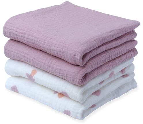 tiny ton Baby Mulltücher | Spucktücher – 100% GOTS Bio-Baumwolle, 4er-Set (60x60 cm), weich, saugfähig & atmungsaktiv. Vielseitige Spucktücher – zum Kuscheln, Reinigen & Abdecken