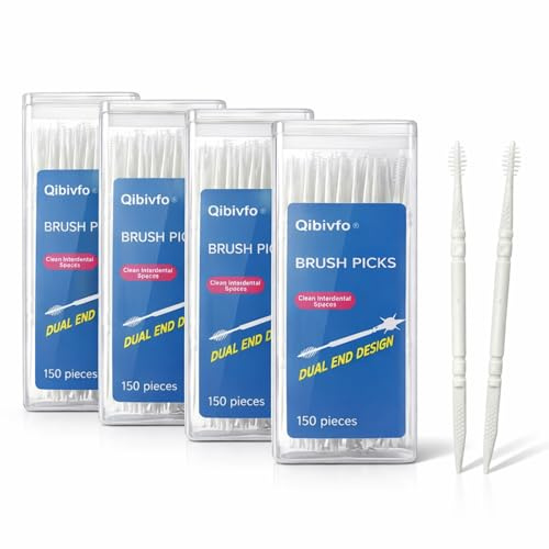 Qibivfo Zahnstocher Kunststoff, Doppelkopf, 600 Stück | Einweg, Tragbar Interdentalbürsten, zum Reinigen von Zahnspangen, für Unterwegs, Mundgerecht, Heim, Reisen & Ausflüge