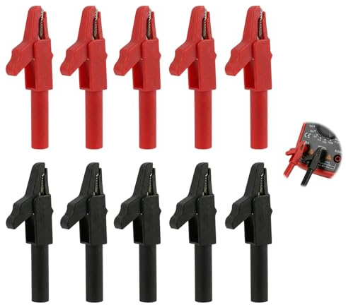 10PCS Pinces Crocodiles Robustes Entièrement Isolées, Fiches Banane 4 mm en cuivre, Pince Crocodile Batterie et Multimètre, Pinces Crocodiles pour Tests Électriques, Mesure et Connexion Sûre