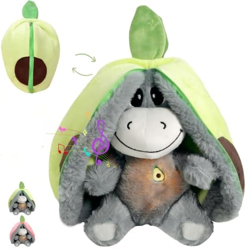 LUKIUP Kuscheltier Das Atmet zum Einschlafen mit LED Musik, Atmendes Kuscheltier Esel,Stofftier, Atmet Einschlafhilfe Tier für Geschenk (Avocado)
