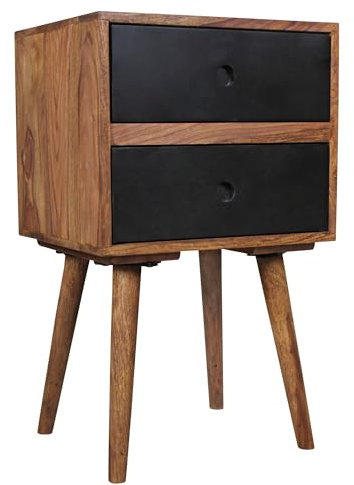 FineBuy Retro Nachtkonsole REPA Sheesham-Holz Nachttisch mit 2 Schubladen Dunkelbraun, Design Nachtkästchen 40 x 67 x 35 cm, Kleines Nachtschränkchen