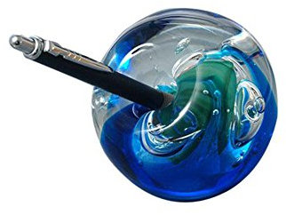 Pfrontenschmuck Traumkugel Briefbeschwerer aus Glas groß mit Stifthalterung - blau mit grünen Blase - Handarbeit