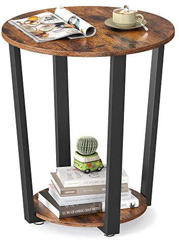 VASAGLE Beistelltisch rund, Kaffeetisch im Industrie-Design, 50 x 50 x 57 cm, einfacher Aufbau, Sofatisch mit Stahlgestell, Tisch für Wohnzimmer, Schlafzimmer, stabil, Holzoptik Vintage LET57X