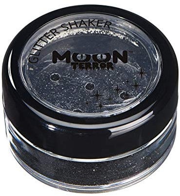 Moon Terror Agitadores de purpurina de Halloween | Maquillaje SFX, brillo festivo para vello facial y corporal, maquillaje de efectos especiales Medianoche negro 5 g (Paquete de 1)