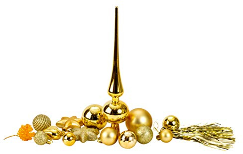 100 teiliges Set Weihnachtskugel Lamettini Lametta Anhänger Christbaumspitze (Gold)
