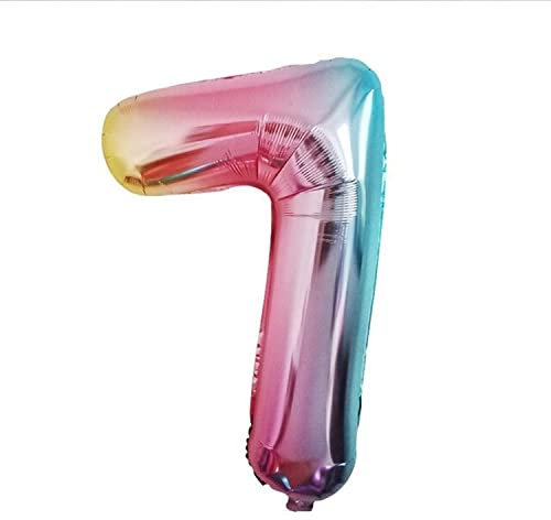 Kopper-24 Folienballon Zahl 7, ca. 80 cm, Regenbogenfarben - Luftballon XXL Nummer Riesen Ballon Zahlenballon Mädchen Junge Deko Riesenzahl Party Hochzeit Kindergeburtstag zum Geburtstag