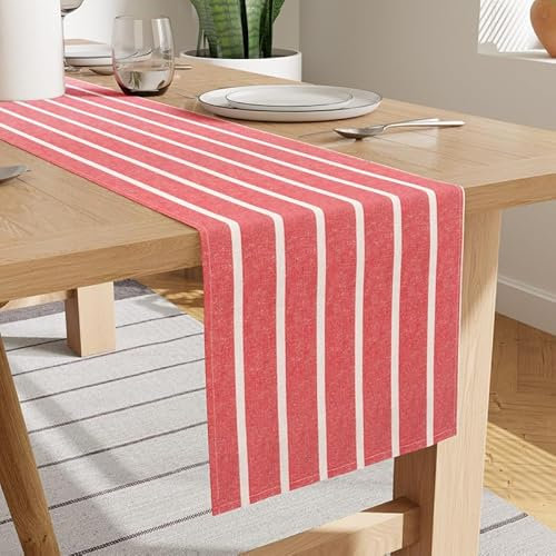 Encasa XO Baumwoll-Tischläufer 8 Seater | Größe 32x230 cm | Roma rote Streifen - Maschinenwaschbar & Langlebig