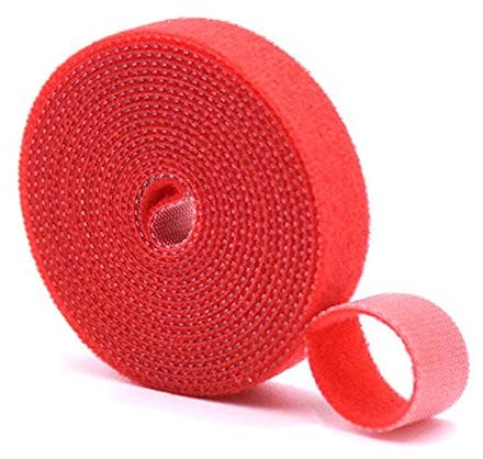 1 Roll Fastening Tape Hook and Loop Reusable Data Cable Tie Cuttable Cable Straps Nylon Plant Tie Self-Adhesive Sticky Cord Organizer Securing Straps for Cable Management (Red,Wide 2cm, Length 3m)