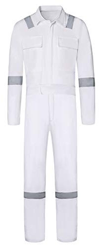 Yukirtiq Herren Moderne Arbeitsoverall aus Baumwolle Arbeitskleidung Praktische Overall für Handwerker Latzhose mit Reflektierende Bänder (Weiß, XL)
