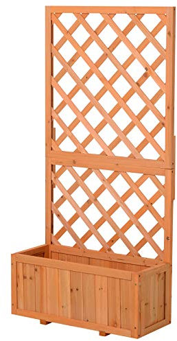Outsunny Fioriera con Grigliato per Piante Rampicanti e Vaso, Fioriera da Giardino in Legno di Abete Durevole, 72.5x31.5x149.5 cm