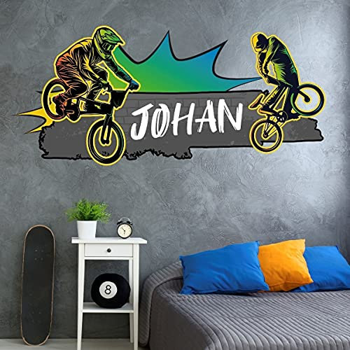 tjapalo® vr45 Cooles Biker Wandtattoo mit Namen Jungen Wandtattoo Kinderzimmer junge Name Wandtattoo Bike Name, Größe: B100xH44cm