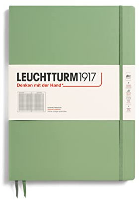 LEUCHTTURM1917 363919 Notizbuch Master Slim (A4+) Hardcover, 121 nummerierte Seiten, Salbei, kariert