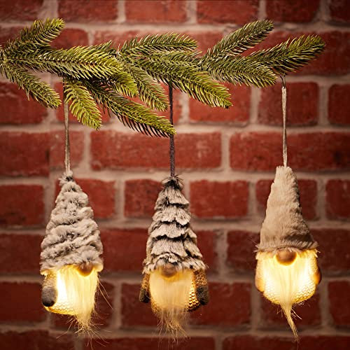 com-four® 3X LED Aufhänger Zwerg mit Nase und Bart - skandinavischer Zwerg mit Zipfelmütze - schwedischer Weihnachtsmann zum Aufhängen (3 Stück - Wichtel - Plüschmütze)