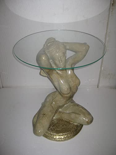 Kunibert Table basse avec plateau en verre rond 50 cm Couleur : beige cara et or