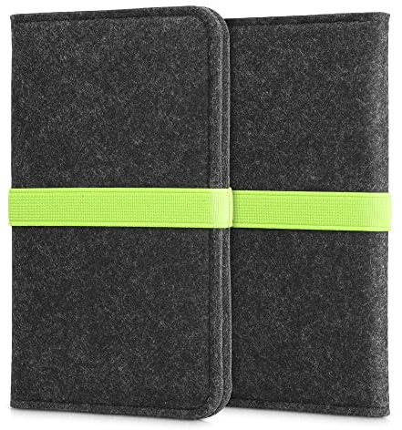 kwmobile Filz Tasche für Smartphones - mit Gummiband - Handy Filztasche Schutztasche in Dunkelgrau Neon Grün - 15,2 x 8,5 cm Innenmaße