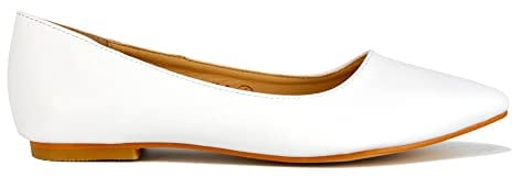 ESSEX GLAM Womens Flat Slip On Pumps Pointed Toe Ladies Ballet Faux Suede Casual Smart Shoes Size 3-8 (White Satin, Numeric_6)