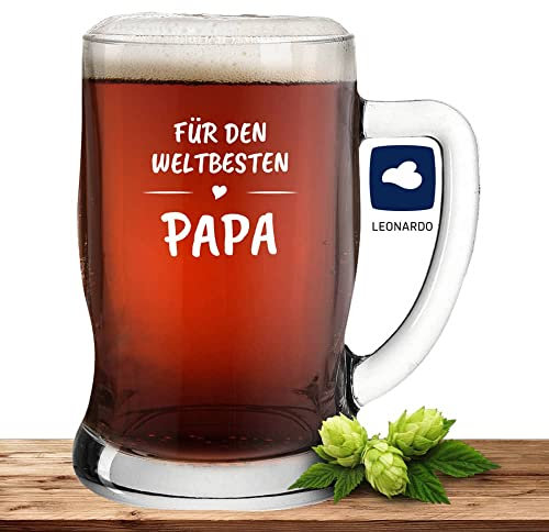 Leonardo Bierseidel Papa ist der Beste - Bierkrug 0,5l mit Laser-Gravur - Geschenk zum Vatertag, Geburtstag, Weihnachten, Motiv Weltbester Papa