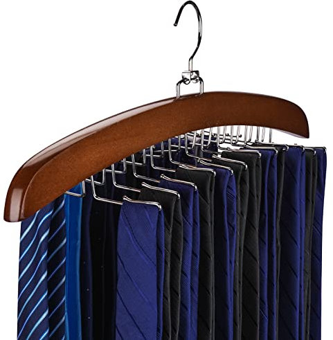 Ulimart Krawattenhalter, 2 Stück, Krawattenhalter für Herren, Schrank, 24 Haken, Holz-Krawatten-Organizer mit verbessertem 360° drehbar, Schals-Zubehör, Tank-Tops, Camisoles usw. Walnuss