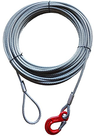 ALFA LOGISTIK Anschlagseil 5mm Durchmesser 2m Länge mit Haken und Öse – Drahtseil mit Haken - Stahlseil mit Ösen und Haken – Zuverlässiges Forstseil