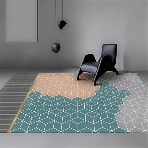 Joop Teppich Blau Wohnzimmer Teppich Blau Hexaeder Geometrisches Muster Teppich Schlafzimmer Anti-Milben Baby Teppich Mädchen 200X300Cm Teppich Groß 6Ft 6.7''X9Ft 10.1''