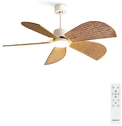 CREATE / WIND RATTAN/Ventilador de techo con luz con mando / 40W, Silencioso, 6 velocidades, programable, función verano-invierno, luz led 3 temperaturas