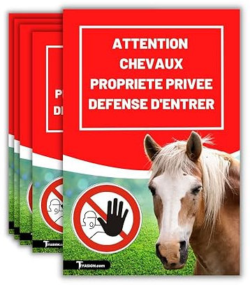 Lot de 5 Panneaux signalétiques Chevaux Attention Chevaux Propriété Privée en PVC 3 mm - 30 x 20 cm