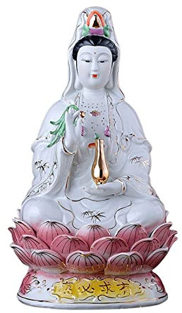 Quan Yin Statue Guan Yin Statue Buddhistischer Avalokiteshvara Kuan Yin Gott der Barmherzigkeit Buddhismus Statue auf Lotus Weibliche Buddha Segnung Chinesische Feng Shui Geschenke Home Office Decor,2