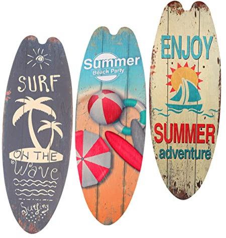 Toddmomy 3st Surfbrett Holzschild Strand-themen-dekor Surfbrett-strandschilder Hängeschild Aus Holz Für Die Veranda Seestern-wanddekoration Dekoratives Surfbrett Haushalt Mädchen Zubehör