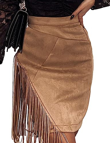 IDEALSANXUN Jupe courte à franges en daim pour femme Taille haute Automne Hiver 2025