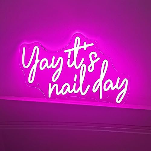Yay It's Nail Day Neon Wall Decor - Custom Pink Nails Sign (15.7x11in)