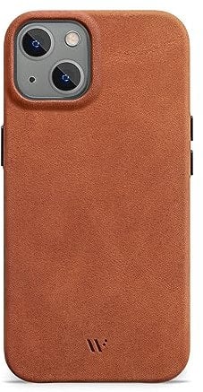 WIIUKA Hülle für iPhone 15, Leder aus Deutschland, Lederhülle extra Dünn, Premium Handyhülle, Case, Qi, Vintage Cognac Braun
