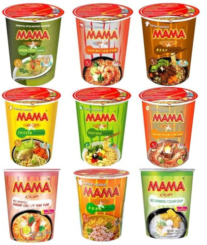 MAMA Thai Instant Cup Noodles Rice Vermicelli Pot Ramen Assorted Box by Starry Mart (Pack of 5)