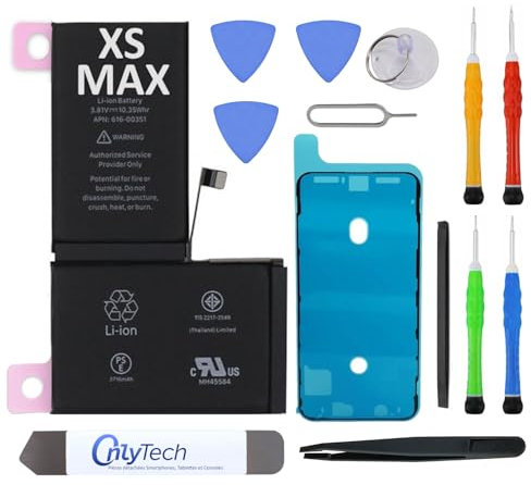 OnlyTech Batterie Premium de Remplacement pour iPhone XS Max - 3174mAh, Identique à l'Original, Kit 12 Outils Professionnels et adhésif écran Inclus