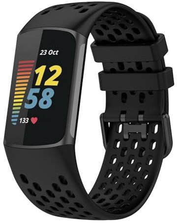KAREN66 Armband Kompatibel mit Fitbit Charge 6 Armband, Sport Atmungsaktiv Silikon Wasserdicht Ersatzarmband für Damen Herren (Schwarz)