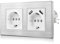 CNBINGO Aluminium USB Doppelsteckdose mit Spannkrallen - USB Anschluss (2,1 Amp) - Zweifach Schuko Steckdose Unterputz - Schutzkontakt Einbau Wandsteckdose mit Rahmen aus Aluminium- 2 Fach Silber