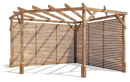 Dunster House Wooden Corner Pergola Kit 10' x 10' DIY Garden Plant Frame with Slatted Walls Utopia Diamond