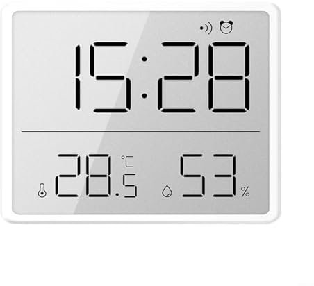Digitales Thermo-Hygrometer mit Uhr Thermometer innen Raumthermometer Großes Display Magnetisches Saugdesign Temperatur- und Luftfeuchtigkeitsuhr 9.3 * 7.3 * 1.5cm(White)