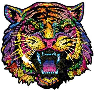 NBFBA Holzpuzzle Erwachsene, 100pcs Tigerkopf Spaßiges Unregelmäßig Geformtes Puzzle für Erwachsen, 18 * 19.4cm Lernspielzeug für Erwachsene und Kinder Familienspielsammlung