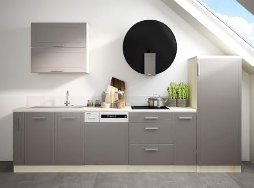 Feldmann Preiswert Wohnen Küchenzeile 'Kvantum' Mansardenküche 290cm 8-teilig Artisan Eiche Fronten MDF beige matt