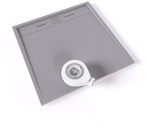 Moments of Glass Plato de ducha SMC Hiemal 90x90 cm, Gris RAL 7030 – Antiderrapante, Textura Pizarra, Antibacteriano, Resistente a agentes químicos – Incluye válvula y rejilla