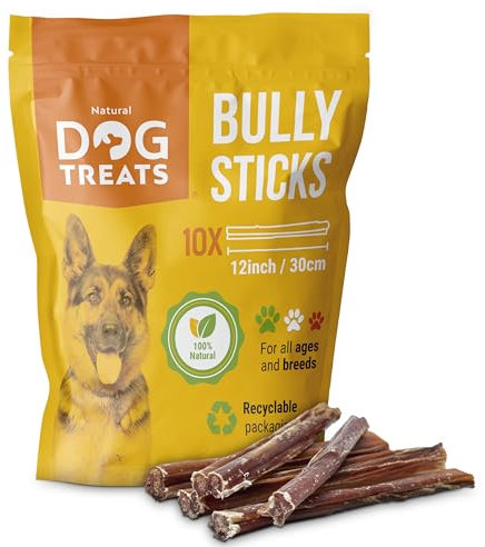 Natural Dog Treats - Bastoncini di manzo premium per cani - Nervo di bue per - Mastica naturale per cani - Bastoncini per da masticare - Snack per naturali al 100% - 5 pezzi